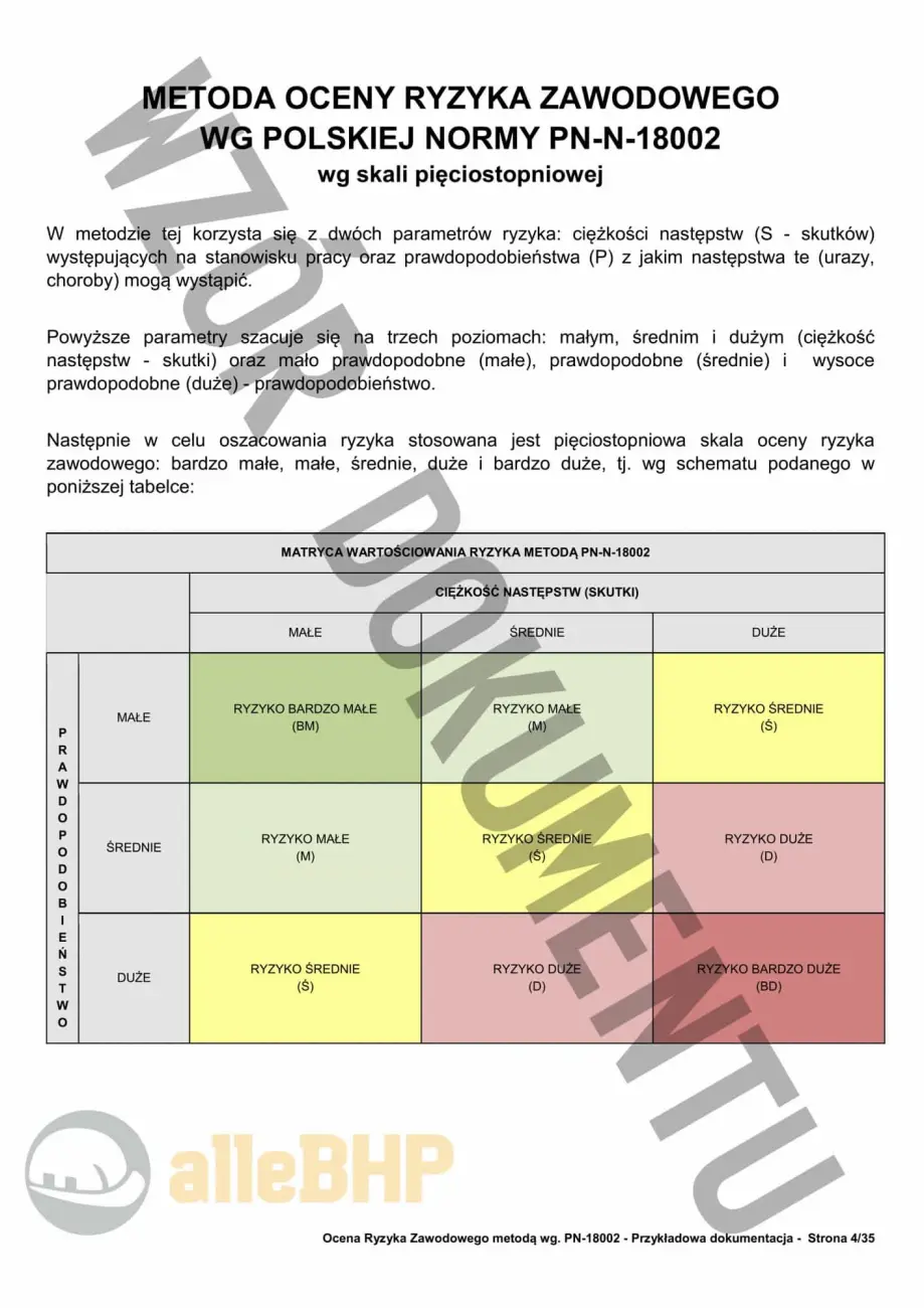 Jak wygląda ocena ryzyka zawodowego - przykładowa dokumentacja 3