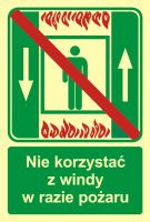 Znak zakaz korzystania z dźwigu osob. w razie pożaru