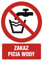 Znak zakaz picia wody z opisem