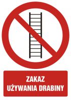 Znak zakaz u偶ywania drabiny z opisem