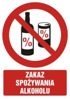 Znak zakaz spożywania alkoholu z opisem