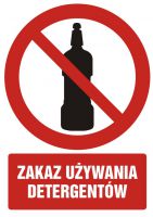 Znak zakaz używania detergentów z opisem