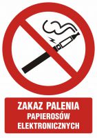 Znak zakaz palenia papieros贸w elektronicznych z opisem