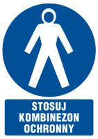 Znak stosuj kombinezon ochronny z opisem
