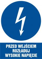 Znak przed wejściem rozładuj wysokie napięcie - pionowy