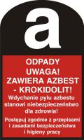 Znak odpady. UWAGA! Zawiera azbest - krokidolit!