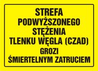 Tablica strefa podwyższonego stężenia tlenku węgla (czadu) - grozi śmiertelnym zatruciem