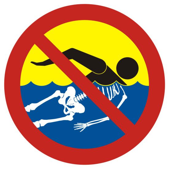 Tablica - bezwzględny zakaz kąpieli - woda silnie skażona 2