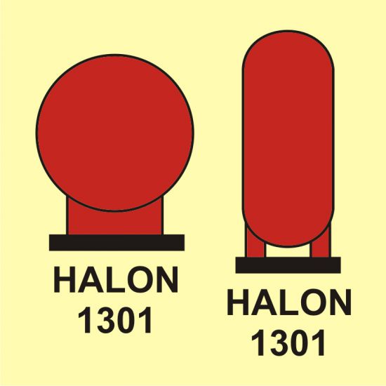 Znak morski - butle halonu 1301 umieszczone w rejonie chronionym
