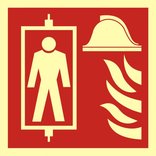 Znak przeciwpożarowy - dźwig dla straży pożarnej