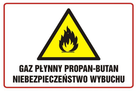 Znak BHP - gaz płynny propan - butan niebezpieczeństwo wybuchu