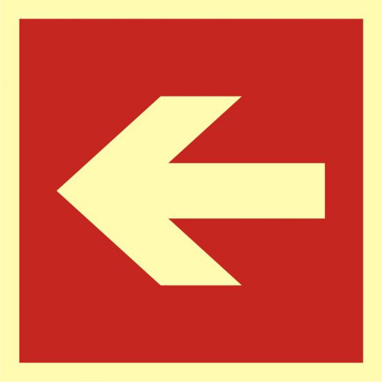 Znak przeciwpożarowy - kierunek do miejsca rozmieszczenia sprzętu pożarniczego lub urządzenia ostrzegającego