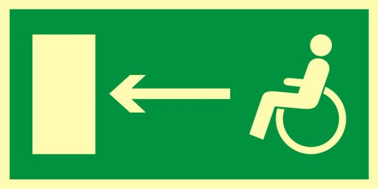 Znak ewakuacyjny - kierunek do wyjścia drogi ewakuacyjnej dla niepełnosprawnych w lewo