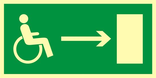 Znak ewakuacyjny - kierunek do wyjścia drogi ewakuacyjnej dla niepełnosprawnych w prawo