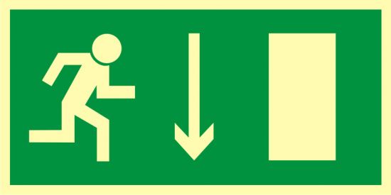Znak ewakuacyjny - kierunek do wyjścia drogi ewakuacyjnej w dół