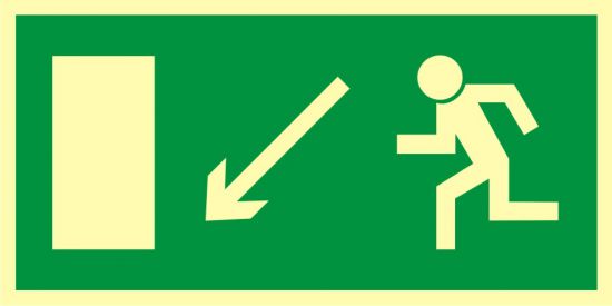Znak ewakuacyjny - kierunek do wyjścia drogi ewakuacyjnej w dół w lewo