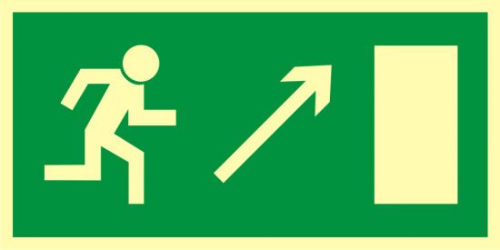 Znak ewakuacyjny - kierunek do wyjścia drogi ewakuacyjnej w górę w prawo