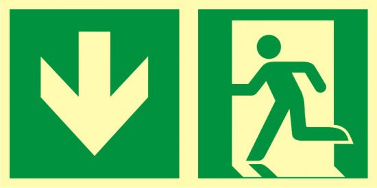 Znak ewakuacyjny - kierunek do wyjścia ewakuacyjnego - w dół (lewostronny)