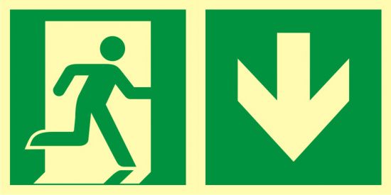 Znak ewakuacyjny - kierunek do wyjścia ewakuacyjnego - w dół (prawostronny)