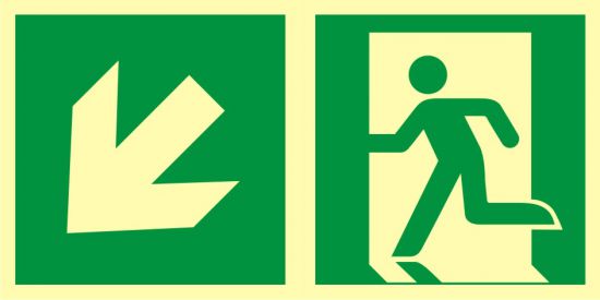 Znak ewakuacyjny - kierunek do wyjścia ewakuacyjnego - w dół w lewo