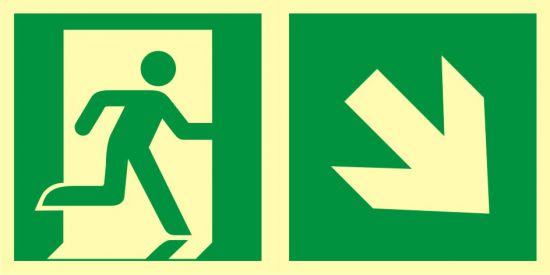 Znak ewakuacyjny - kierunek do wyjścia ewakuacyjnego - w dół w prawo