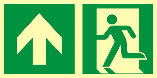 Znak ewakuacyjny - kierunek do wyjścia ewakuacyjnego - w górę (lewostronny)