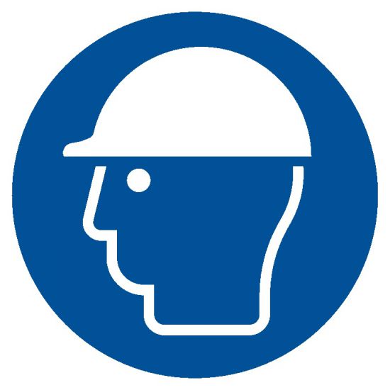 Znak BHP - nakaz stosowania ochrony głowy