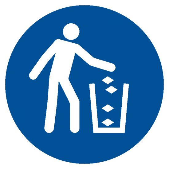 Znak BHP - nakaz używania kosza na śmieci