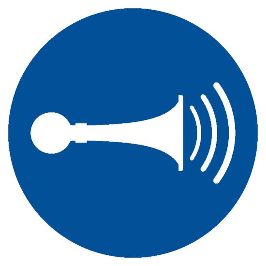 Znak BHP - nakaz używania sygnału dźwiękowego