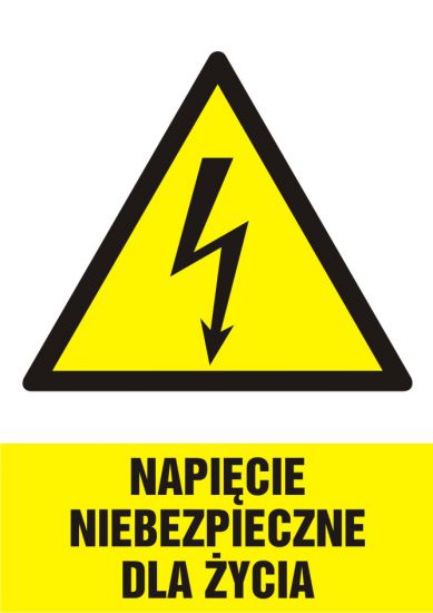 Znak elektryczny - napięcie niebezpieczne dla życia - pionowy