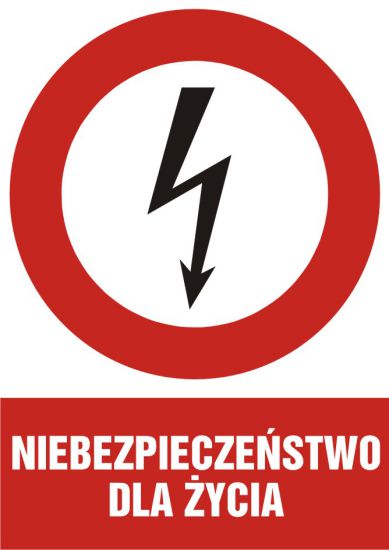 Znak elektryczny - niebezpieczeństwo dla życia - pionowy