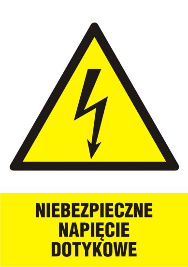 Znak elektryczny - niebezpieczne napięcie dotykowe - pionowy