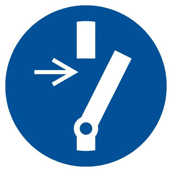 Znak BHP - odłącz przed przystąpieniem do konserwacji lub naprawy