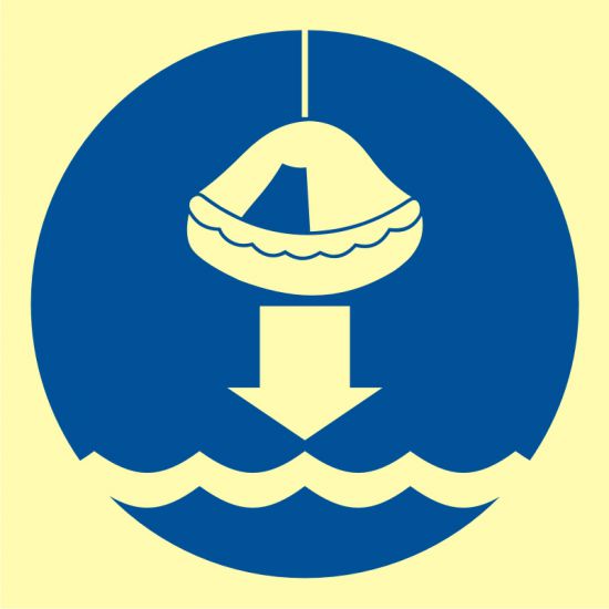 Znak morski - opuścić na wodę tratfę ratunkową
