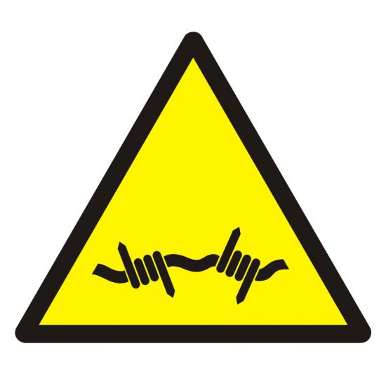 Znak BHP - ostrzeżenie przed drutem kolczastym