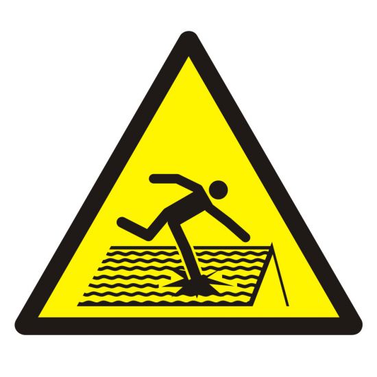 Znak BHP - ostrzeżenie przed kruchym dachem