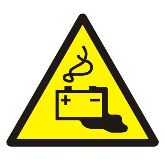 Znak BHP - ostrzeżenie przed ładowaniem baterii