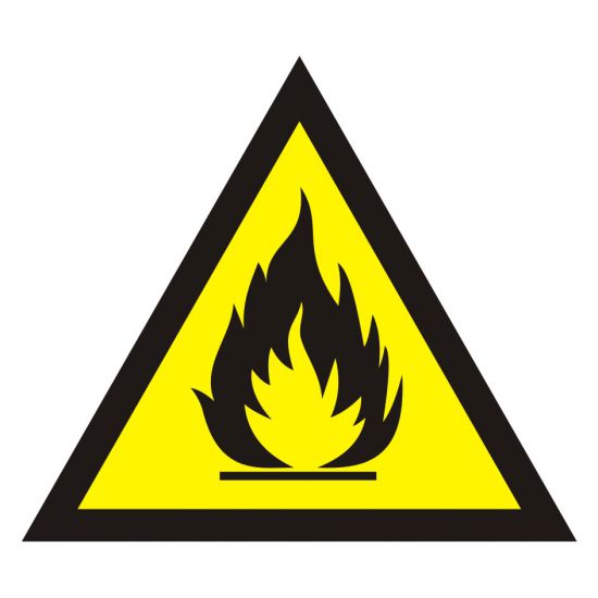 Znak BHP - ostrzeżenie przed substancjami łatwopalnymi 2