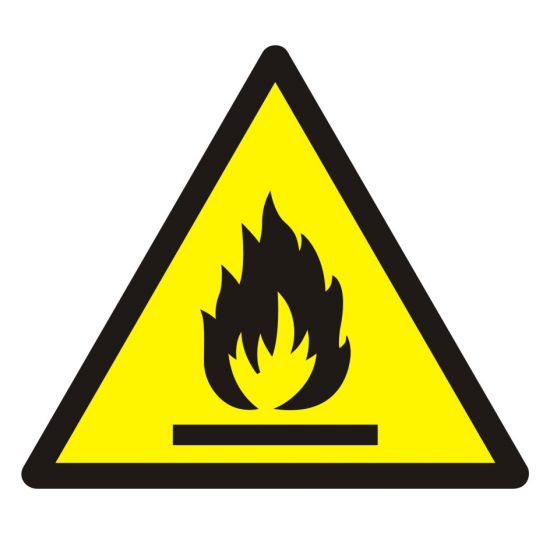 Znak BHP - ostrzeżenie przed substancjami łatwopalnymi