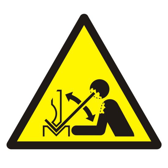 Znak BHP - ostrzeżenie przed szybkim ruchem materiału w giętarce