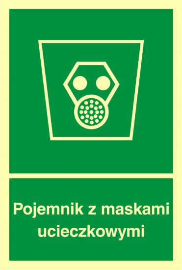 Znak ewakuacyjny - pojemnik z maskami ucieczkowymi