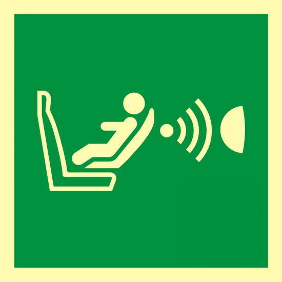 Znak ewakuacyjny - system detekcji obecności i położenia fotelika dziecięcego (CPOD)