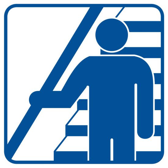Piktogram - trzymaj się poręczy schodząc i wchodząc po schodach