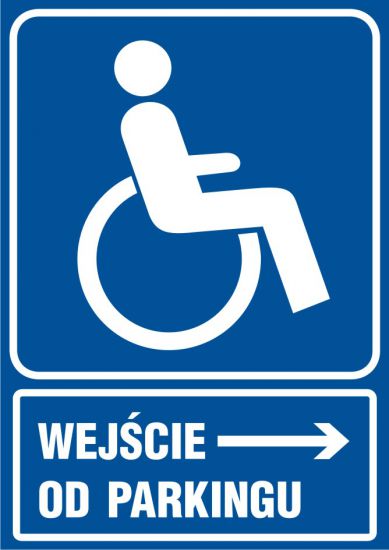 Piktogram - wejście dla niepełnosprawnych od parkingu