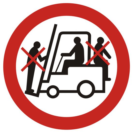 Znak BHP - zakaz przewozu osób na urządzeniach transportowych