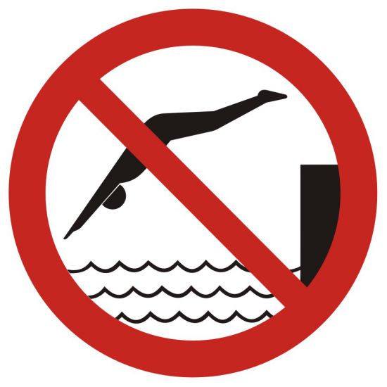 Znak BHP - zakaz skakania do wody