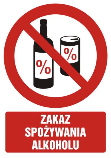 Znak BHP - zakaz spożywania alkoholu z opisem