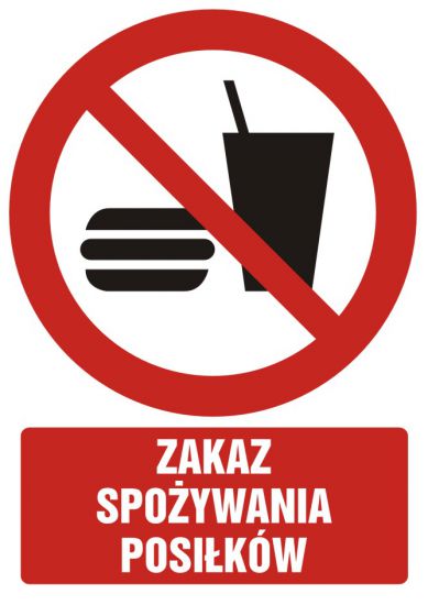 Znak BHP - zakaz spożywania posiłków z opisem