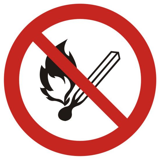Znak BHP - zakaz używania otwartego ognia, zakaz palenia tytoniu