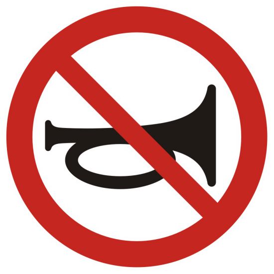 Znak BHP - zakaz używania sygnałów dźwiękowych
